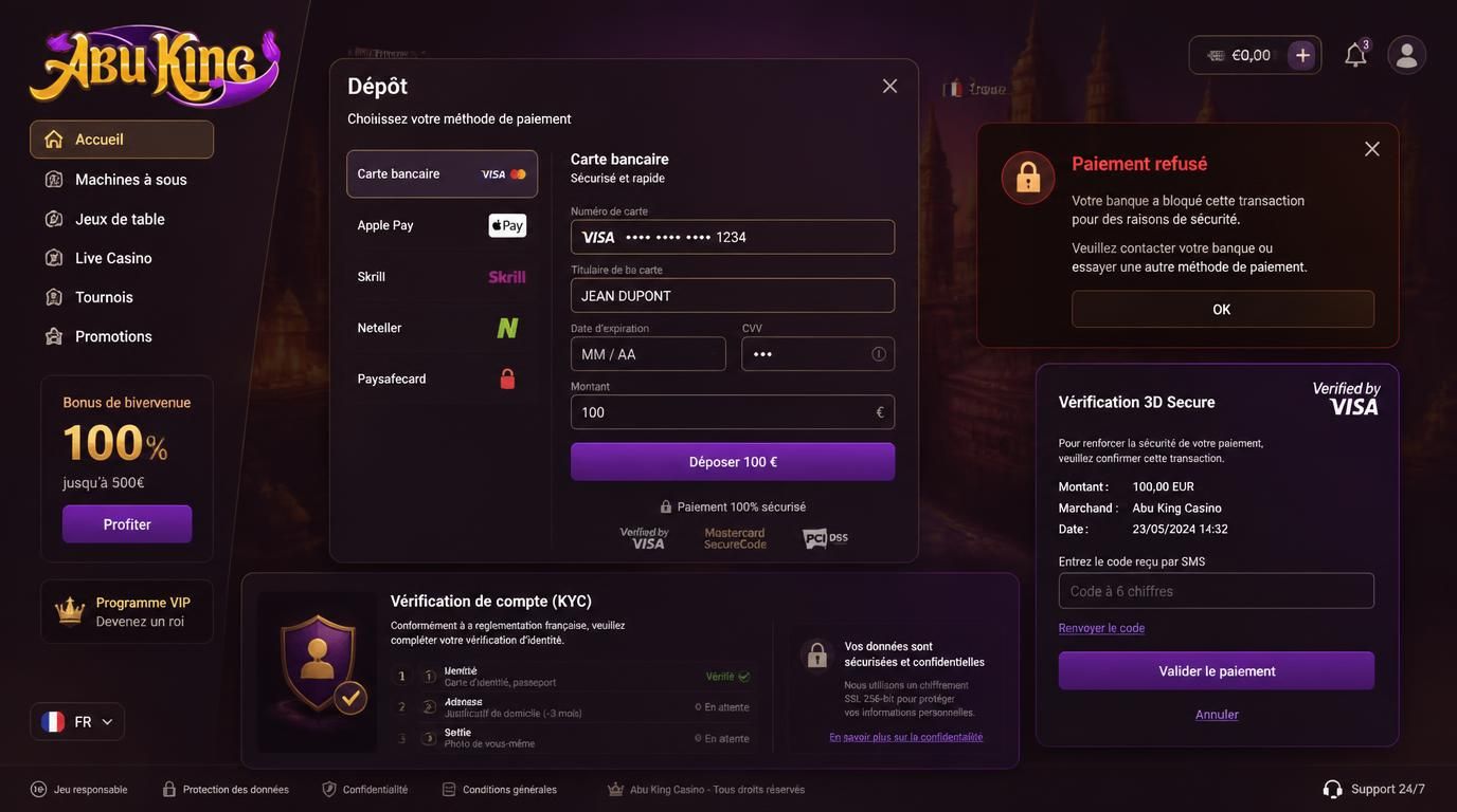 Carte Visa Mastercard avec alertes bancaires sur écran casino.