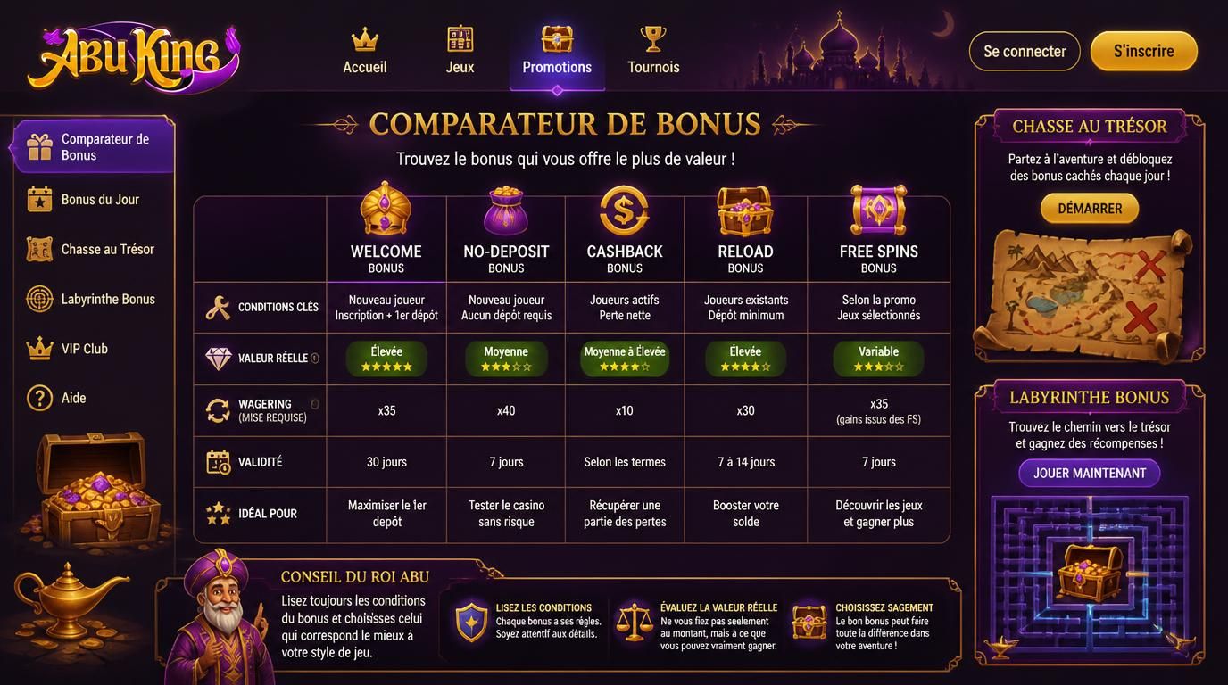 Image comparant différents bonus à analyser selon valeur, conditions et opportunité.
